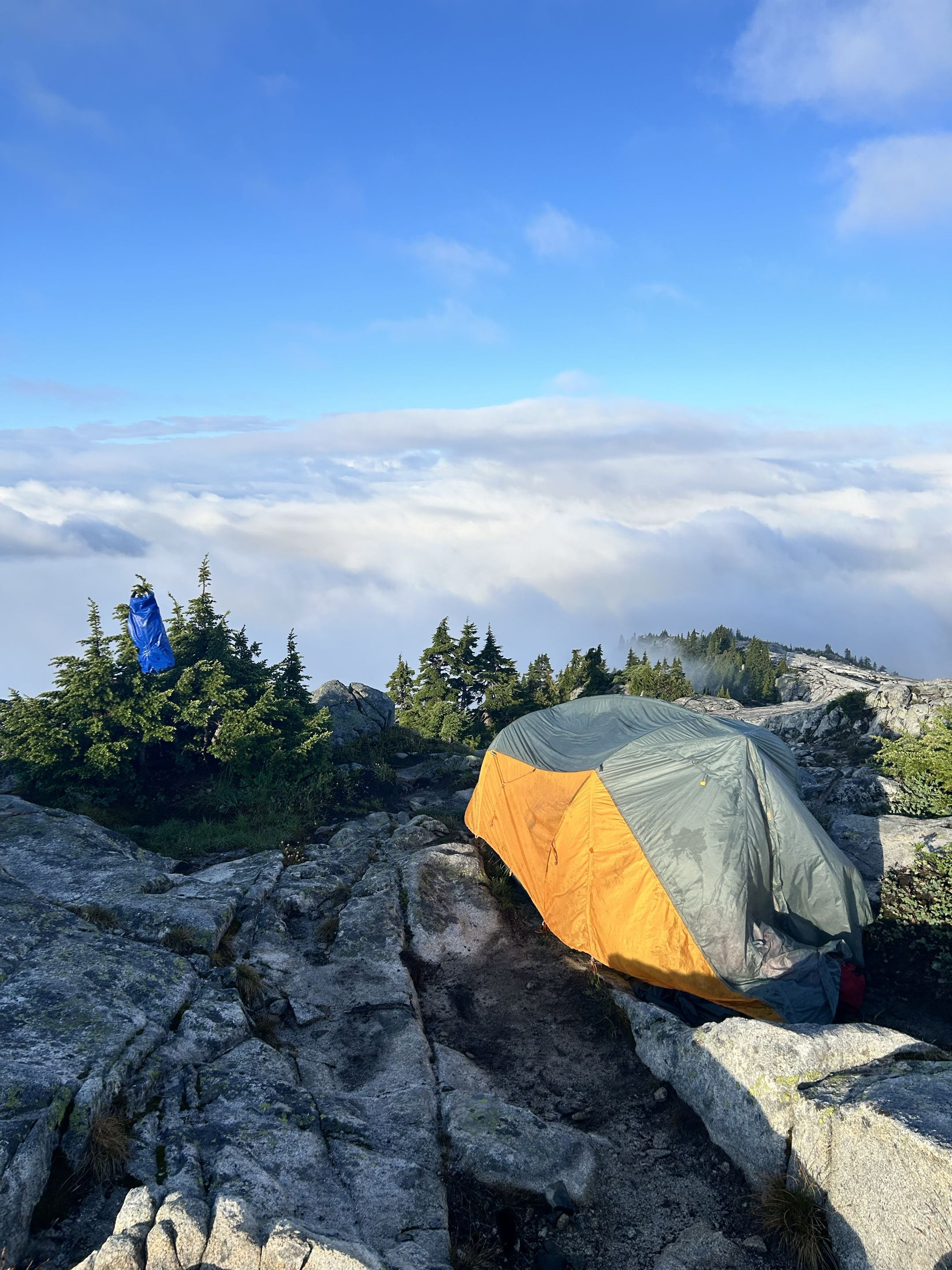 Dylan's tent on a mountain above the clouds